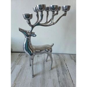 Metal silver reindeer candle holder candelabra Xmas deer large